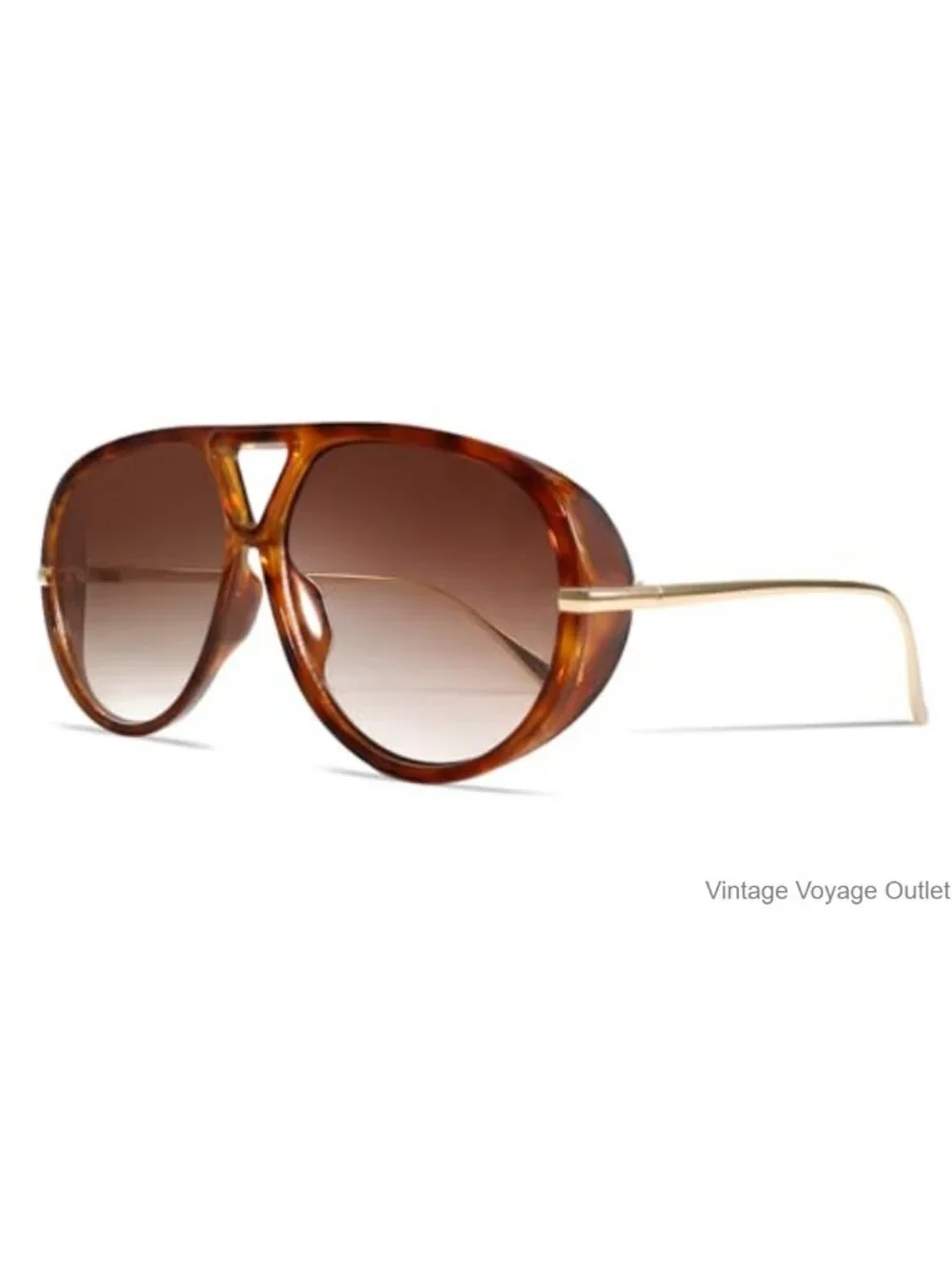 Oversized 70s Aviator Sunglasses UV Protection Gold Metal Frame Women Men